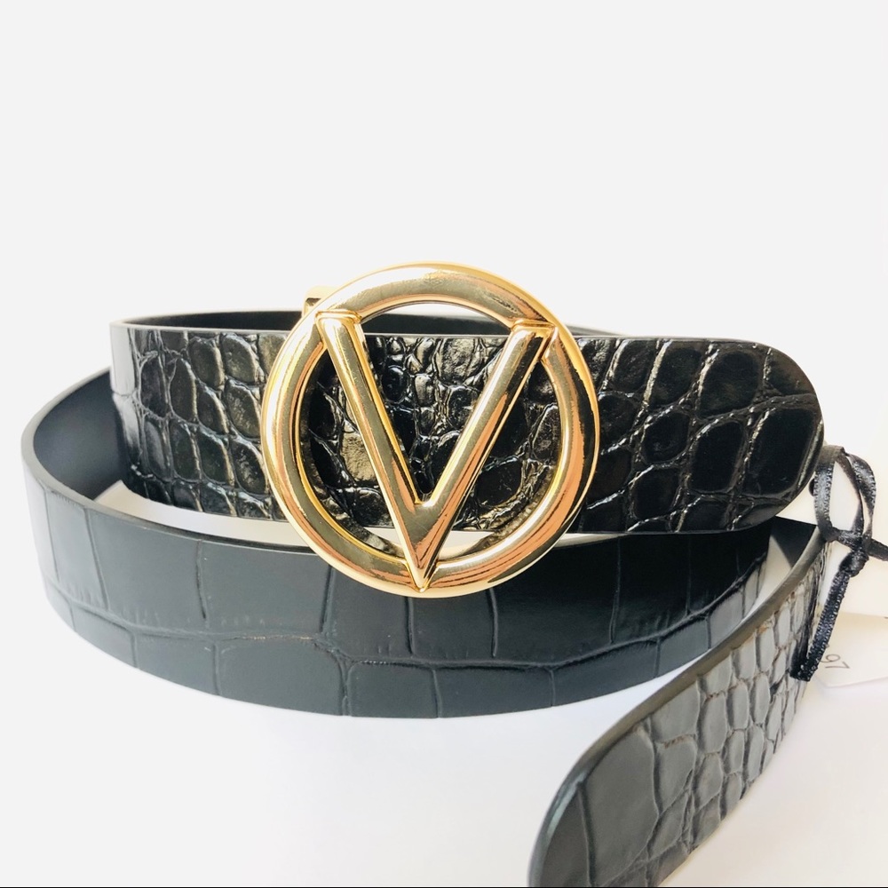 Valentino Milano Black Belt with Gold V - Picture 2 of 8